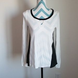 NWT Aiko Black and White leather & silk top